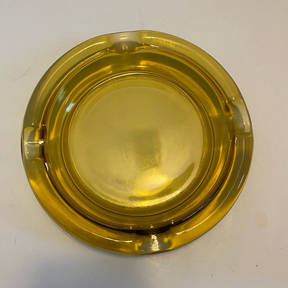 VTG Amber Cigar Ashtray 8" Round Glass Cigarette Mid Century Modern Brown